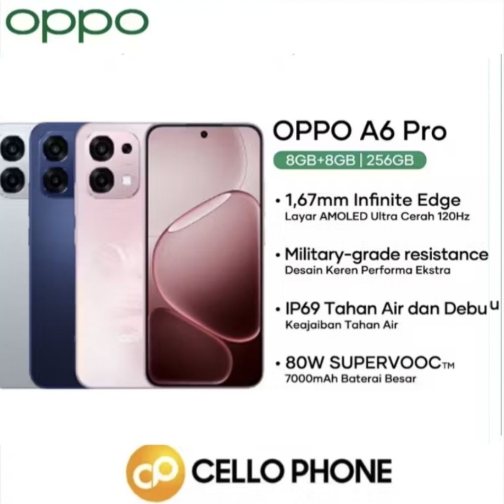 Oppo A6 pro Ram 8GB Rom 256GB | Pengecasan super cepat 80w SUPERVOOC+ 7.000 mAh Garansi resmi Oppo I