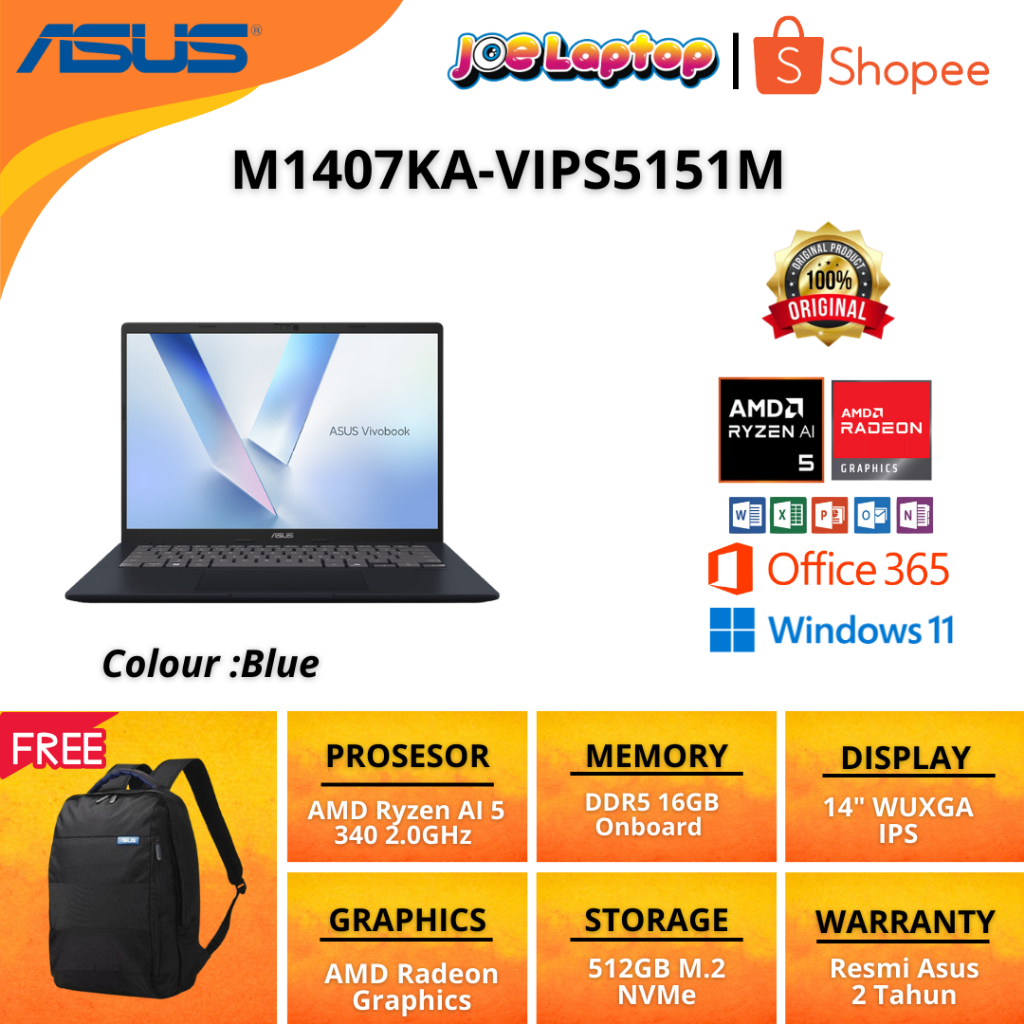 Asus VIVOBOOK M1407KA-VIPS5151M Quiet Blue Ryzen AI 5 340 Win11 OHS