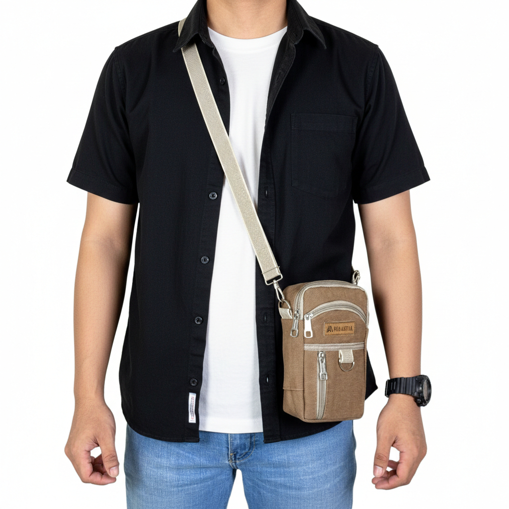 TAS HP Tas Selempang Pria Ukuran Kecil Bahan Kanvas POLO AMSTAR