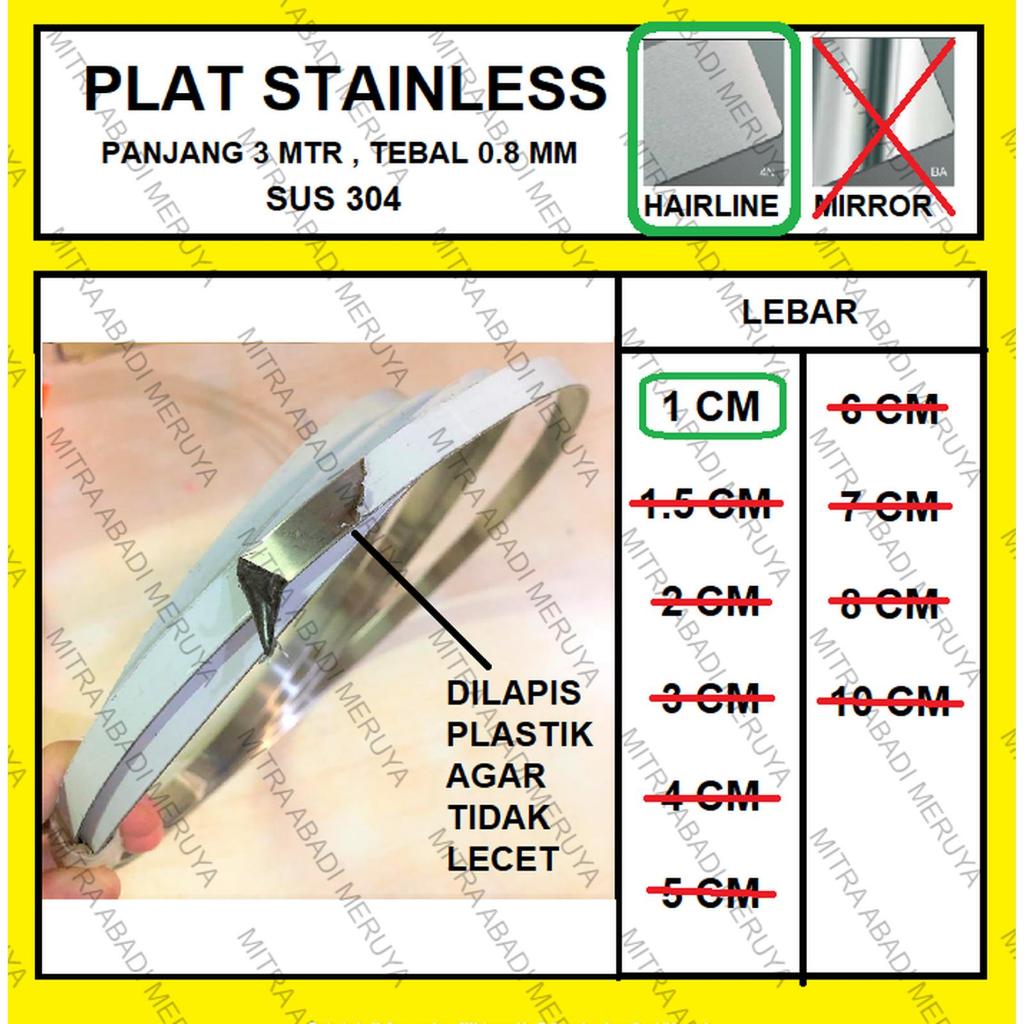 Plat Stainless Hairline 1 cm Plat Strip SS Lis Stainless