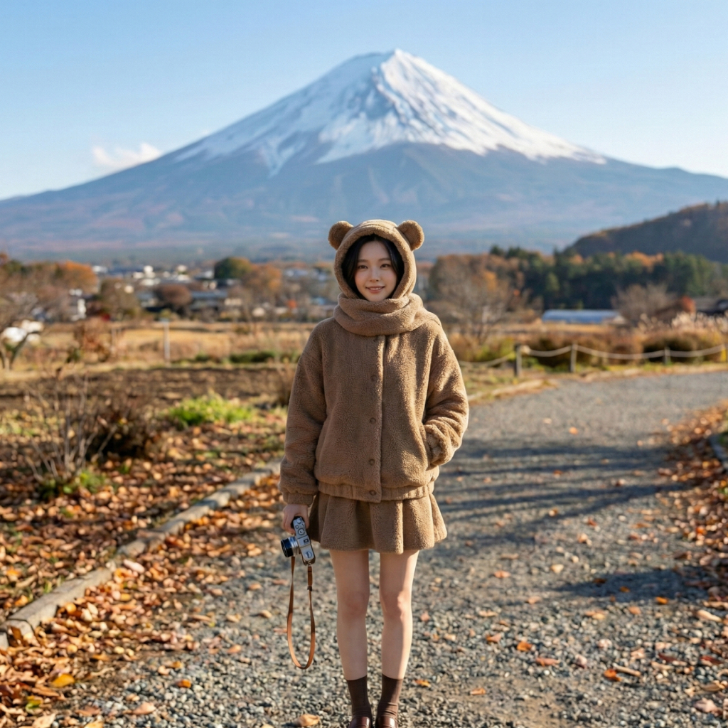 One Set Korean Style – Teddy Hoodie Outer & High Waist Skirt Set