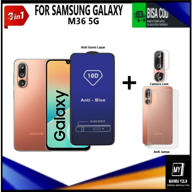 Promo Paket 3in1 Tempered Glass Samsung Galaxy M36 5G Full Cover Anti Gores Kaca Full Layar Screen P