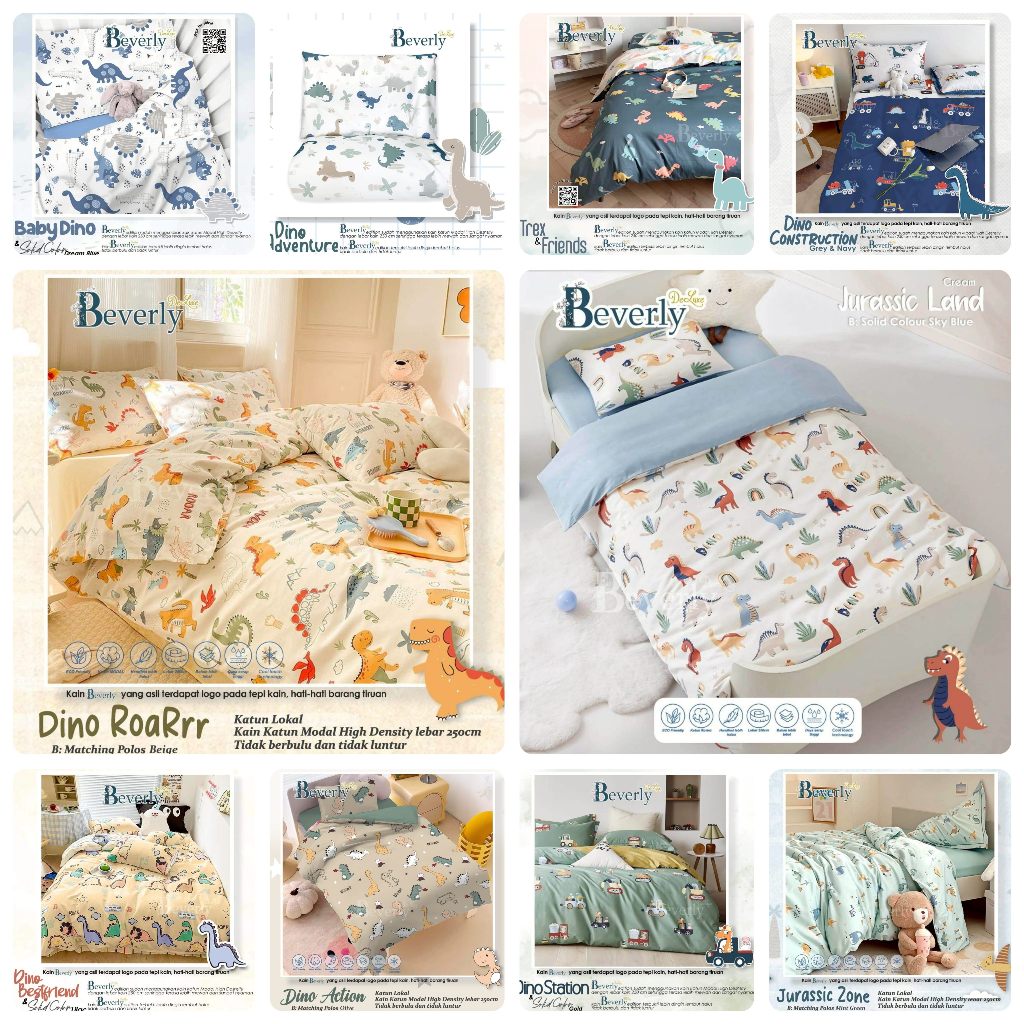 Sprei Katun Lokal BEVERLY Anak Motif Dino 001