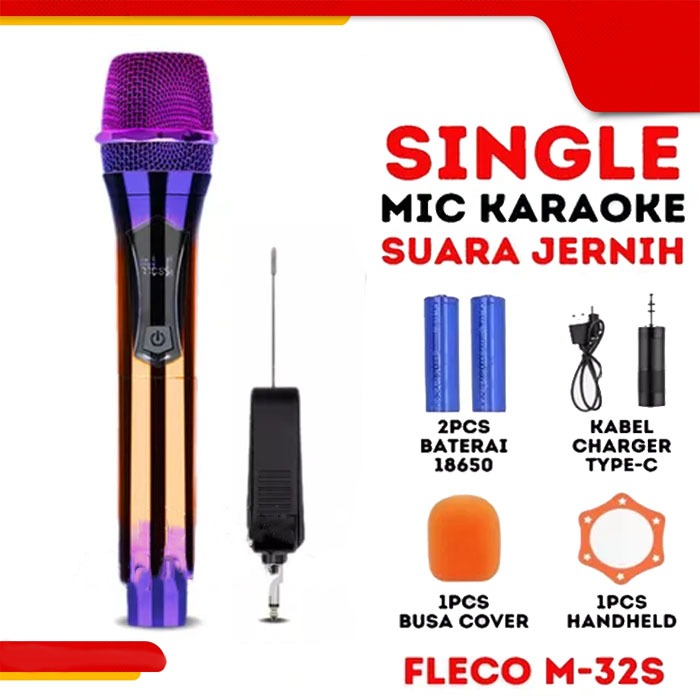 Fleco M-32S Wireless Mic Karaoke Suara Jernih Mic wireless FLECO M32S mikrofon SINGLE