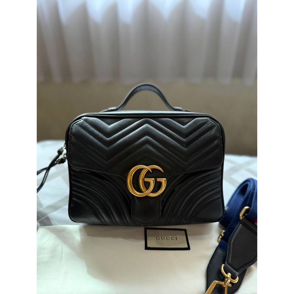 (PRELOVED) Gucci Marmont Top Handle Black GHW
