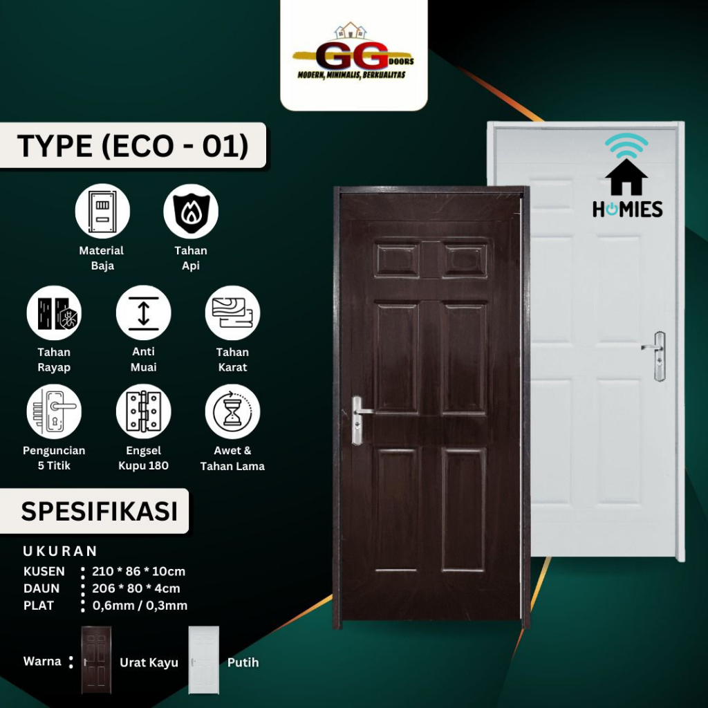 Pintu Kamar/ Pintu Rumah/ Pintu Baja GG 86x210 Eco