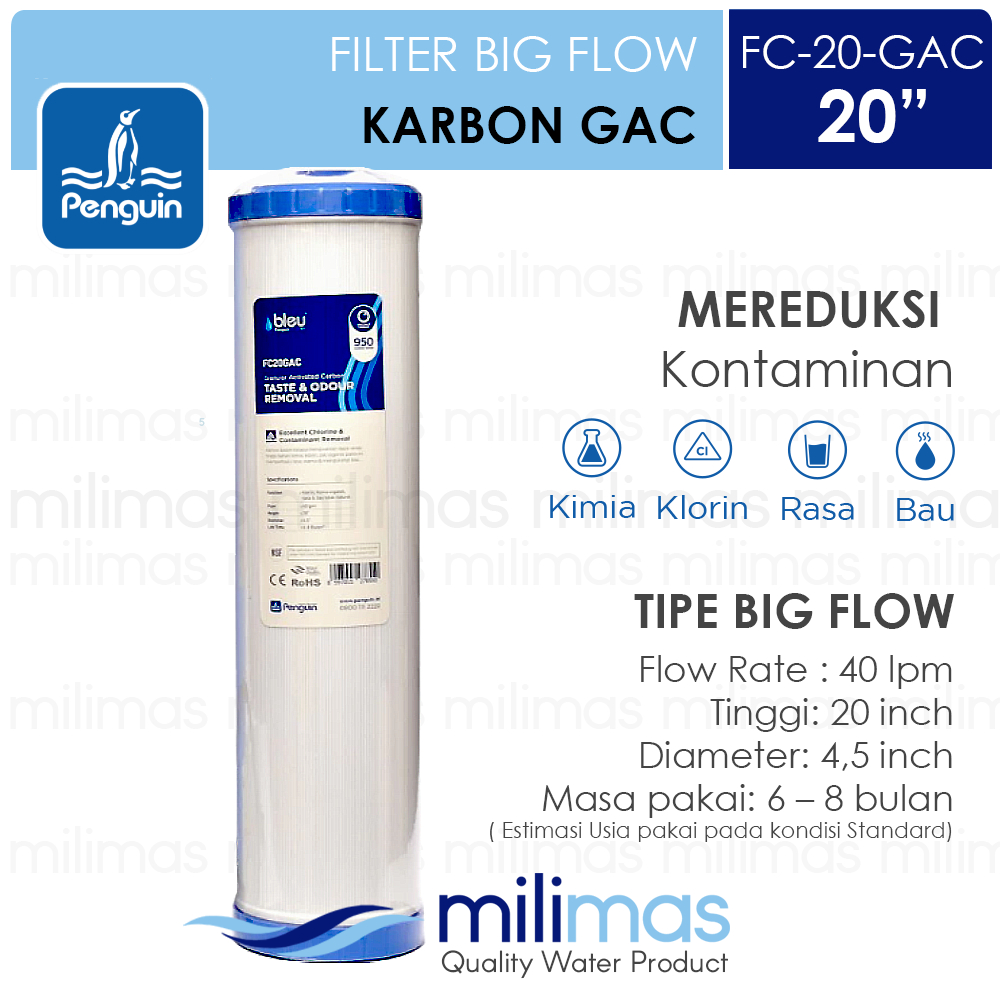 PENGUIN - FC20-GAC Cartridge Carbon Block Big Flow 20 Inch - BLEU GAC