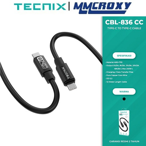 Tecnix CBL-836-CC Kabel Data Charger Type-C to Type-C Fast Charging 240W