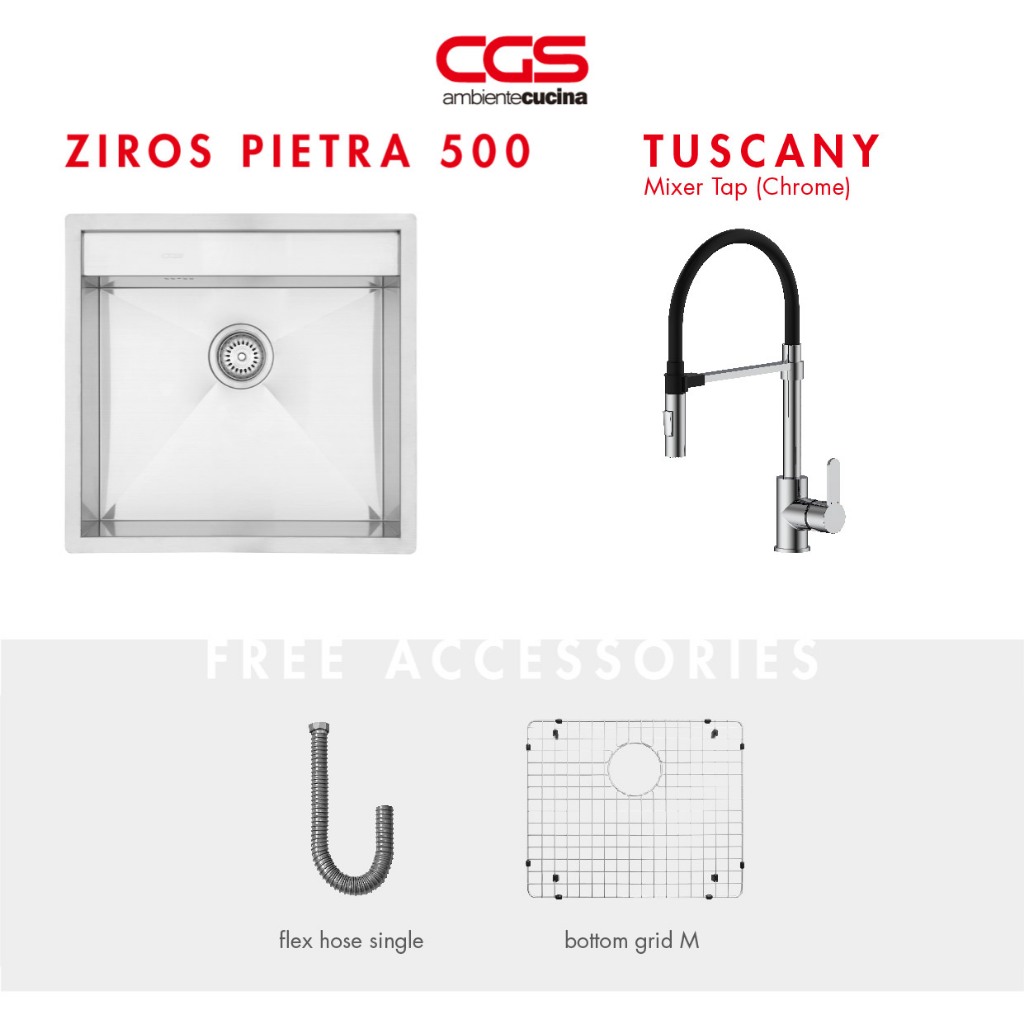 Paket Promo: CGS Ziros Pietra 500 Kitchen Sink + Kran Air CGS Tuscany