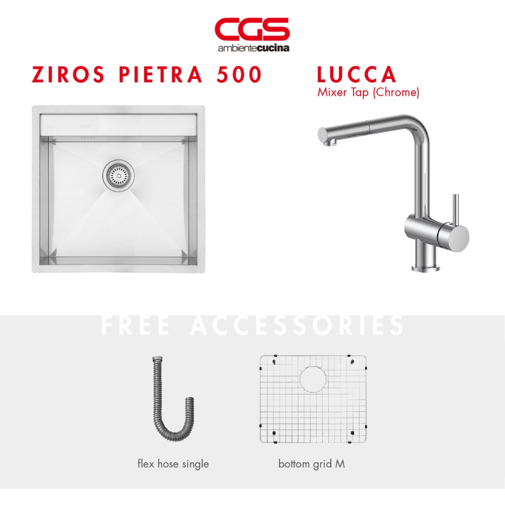 Paket Promo: CGS Ziros Pietra 500 Kitchen Sink + Kran Air CGS Lucca