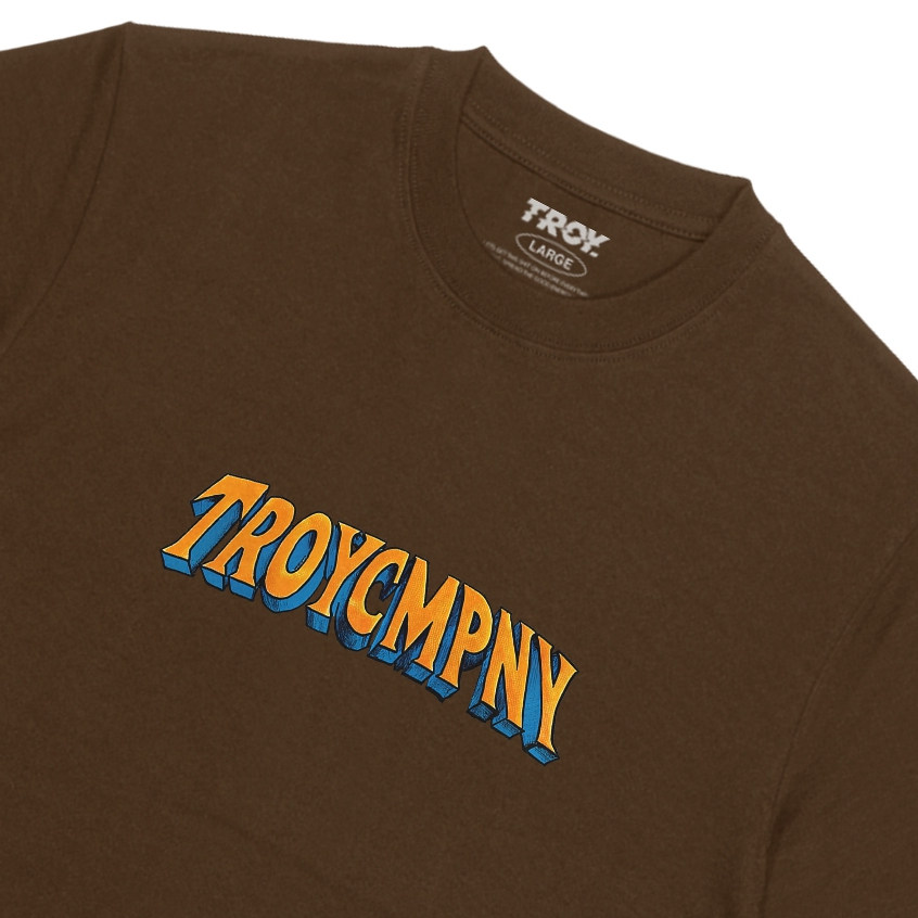 Troy Company Tshirt Toffee 3D Text - Kaos Lengan Pendek Kaos Coklat Toffee MTD 2953