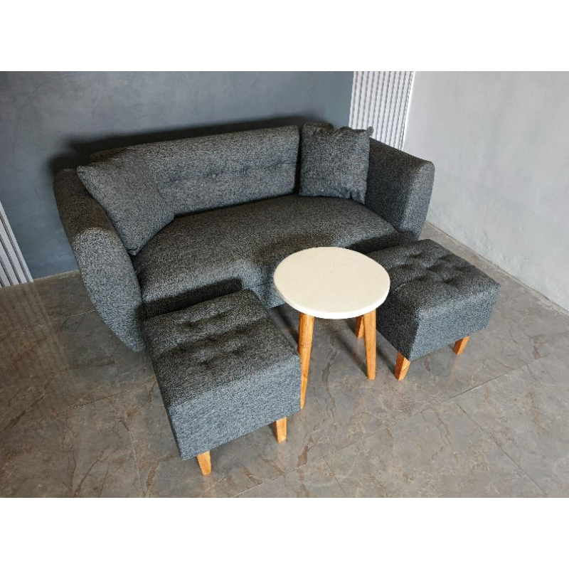 ( 48 ) sofa minimalis set retro + 2 pcs stool dan free meja sofa costume