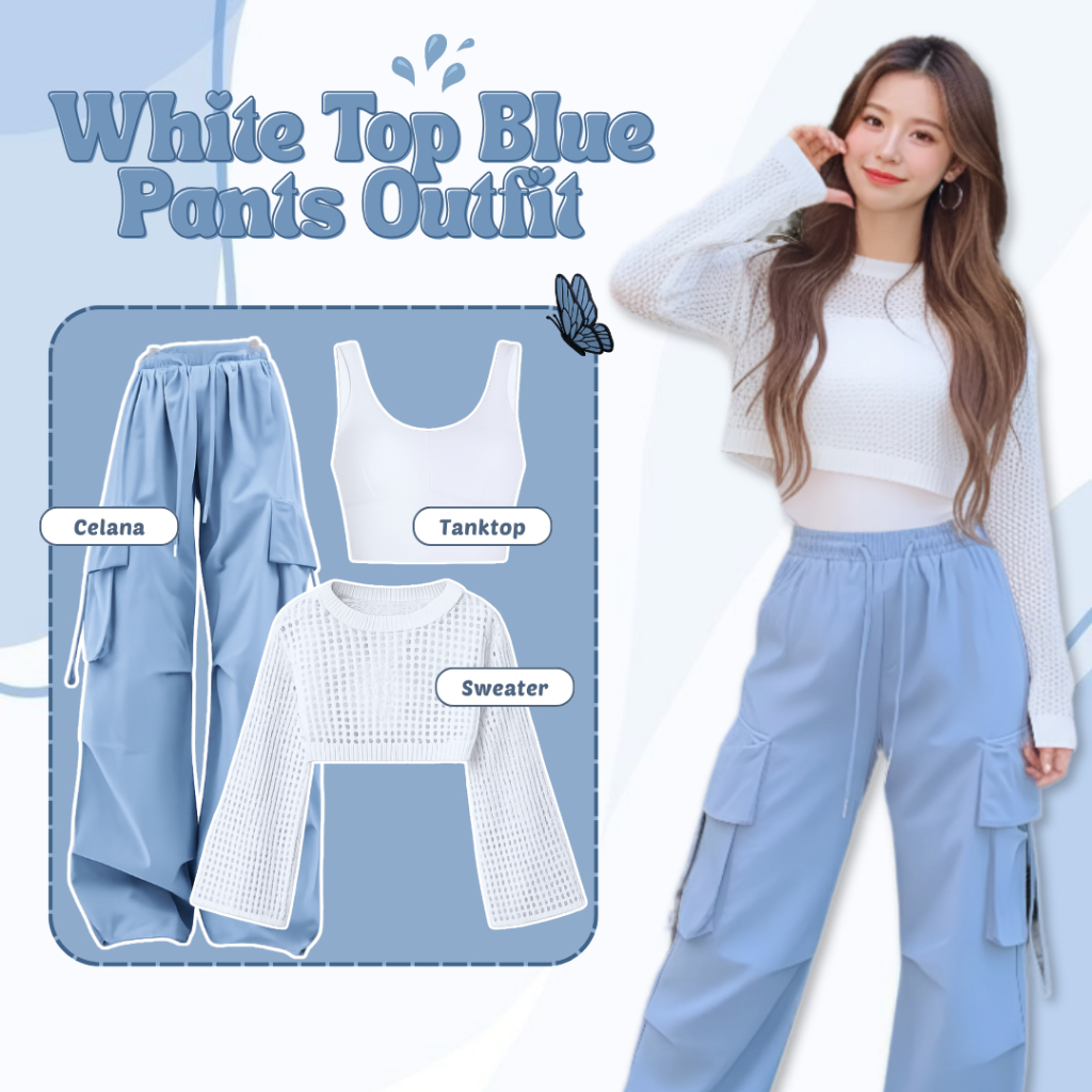 Set Outfit Hijab Wanita - Sweater Rajut + Inner Manset + Tanktop + Celana Cargo - One Set Remaja Kor