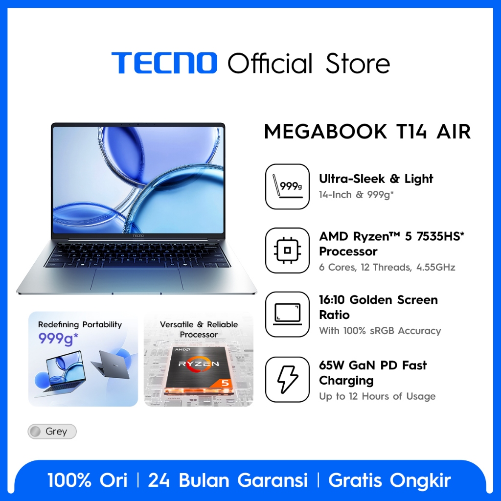 TECNO MEGABOOK T14 Air AMD Ryzen™ 7535HS 16 + 512 GB