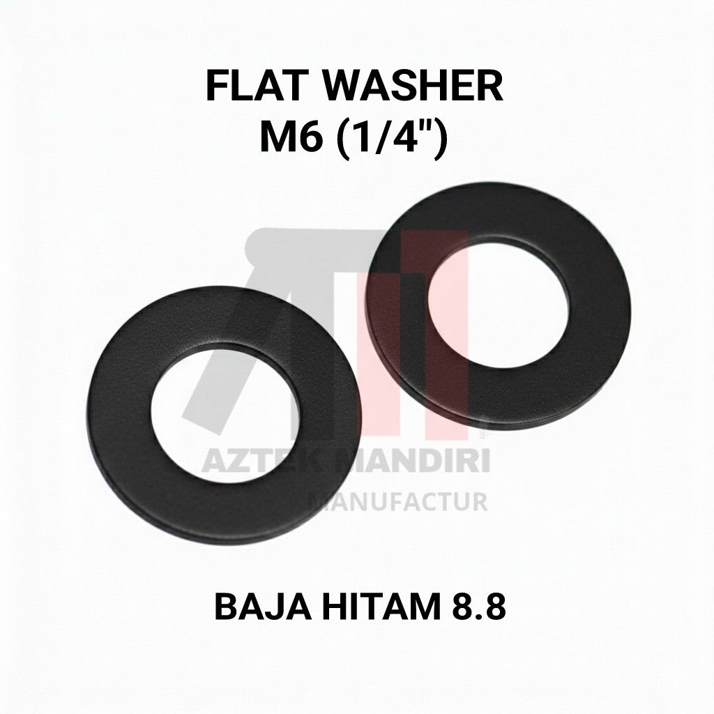 BAJA HITAM 8.8 Ring Plat WP M6 ( Flat Washer ) M6 (1/4")