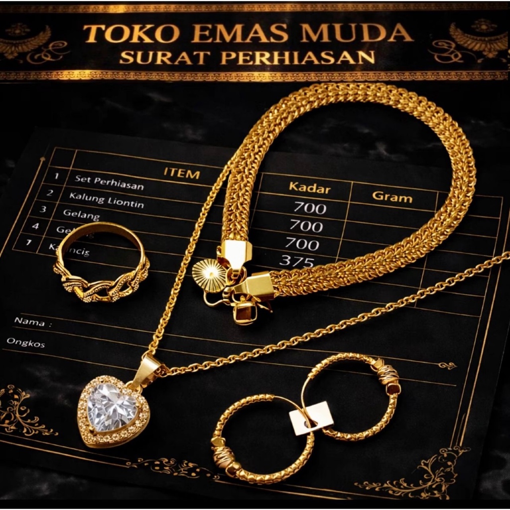 Set Perhiasan Wanita Lengkap Kalung Liontin Love Berlapis Emas Muda Mewah Elagan Dapat Surat Toko
