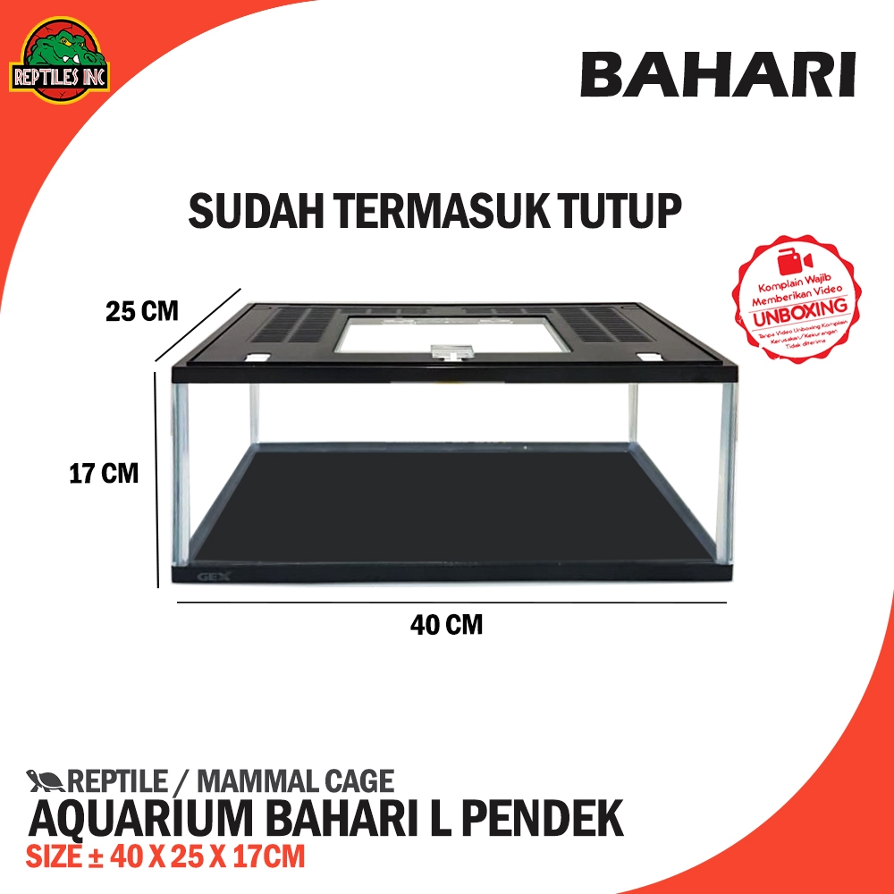 Bahari Akuarium / Aquarium Kandang Hewan Reptil Ikan Dengan Tutup