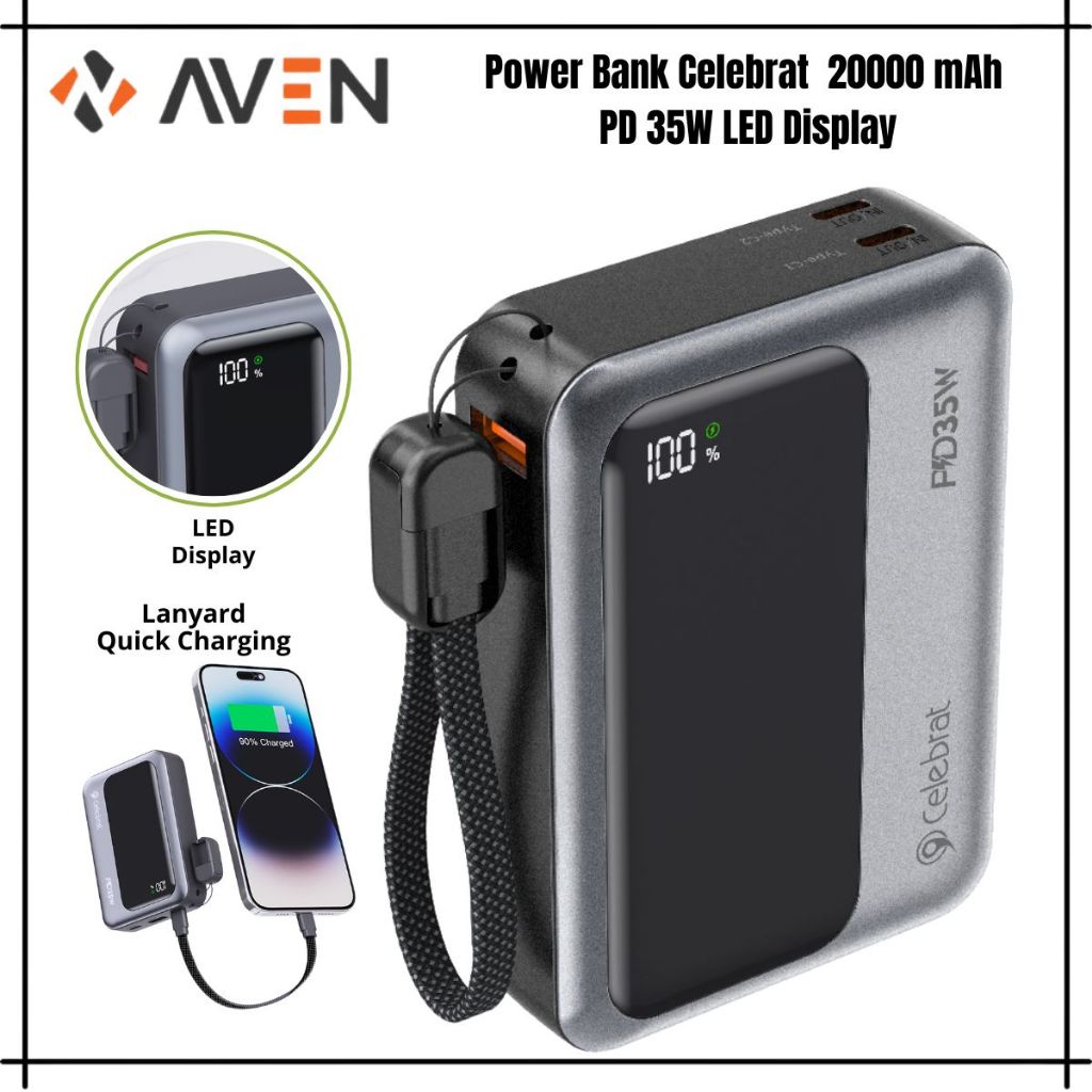 AVEN Power Bank Celebrat 20000 mAh Dual Output USB+Type-C Fast Charging 35W+22.5W  High Quality