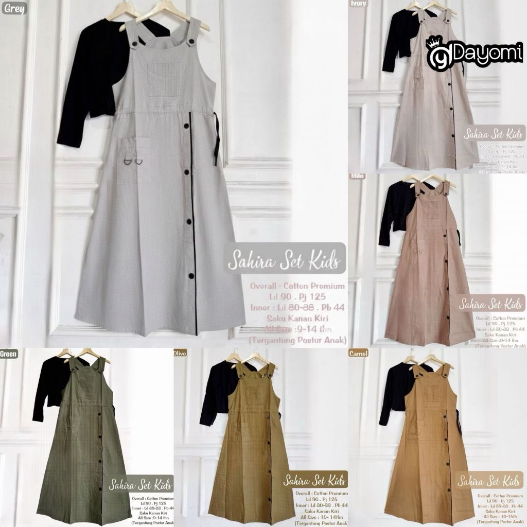 Sahira Set Kids Overall + Inner Lengan Panjang Original Dayomi Cotton Premium Baju Kodok Anak Peremp