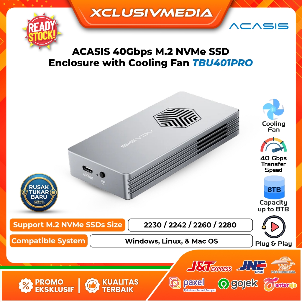 Acasis 40Gbps M.2 NVMe SSD Enclosure with Cooling Fan TBU401PRO