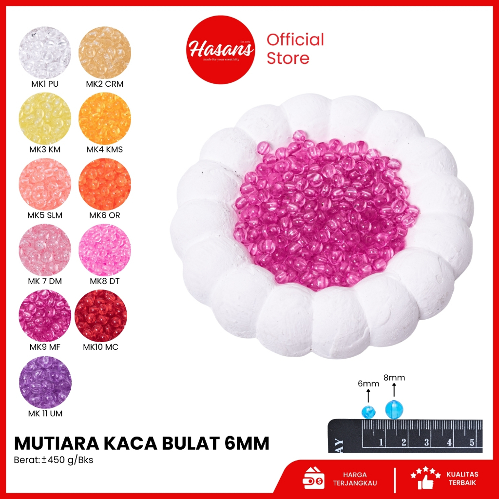 Hasans / Manik Kaca / Mote Kaca / Manik Bulat / Mote Bulat / Mote Kaca Bulat / Mutiara Kaca Bulat 6m