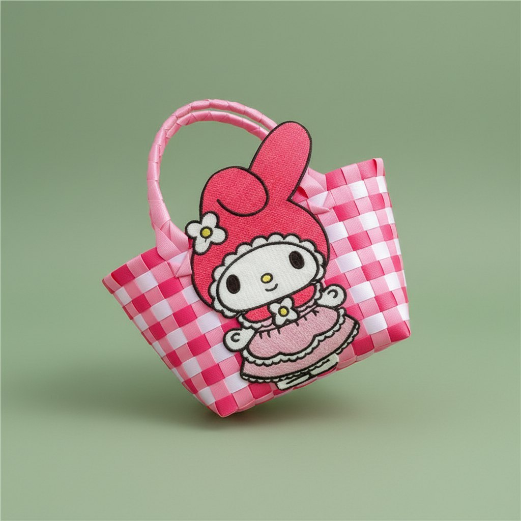 BA2339  tas hello kitty melody cinnamoroll kuromi Tas keranjang kartun anak perempuan tas bahu anyam