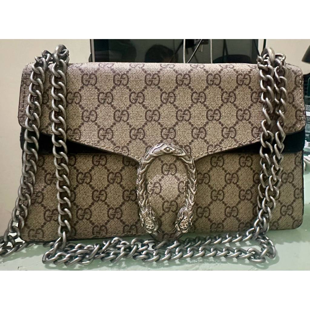 Preloved tas Gucci Dionysus small shoulder bag in GG Supreme canvas with a tiger head closure