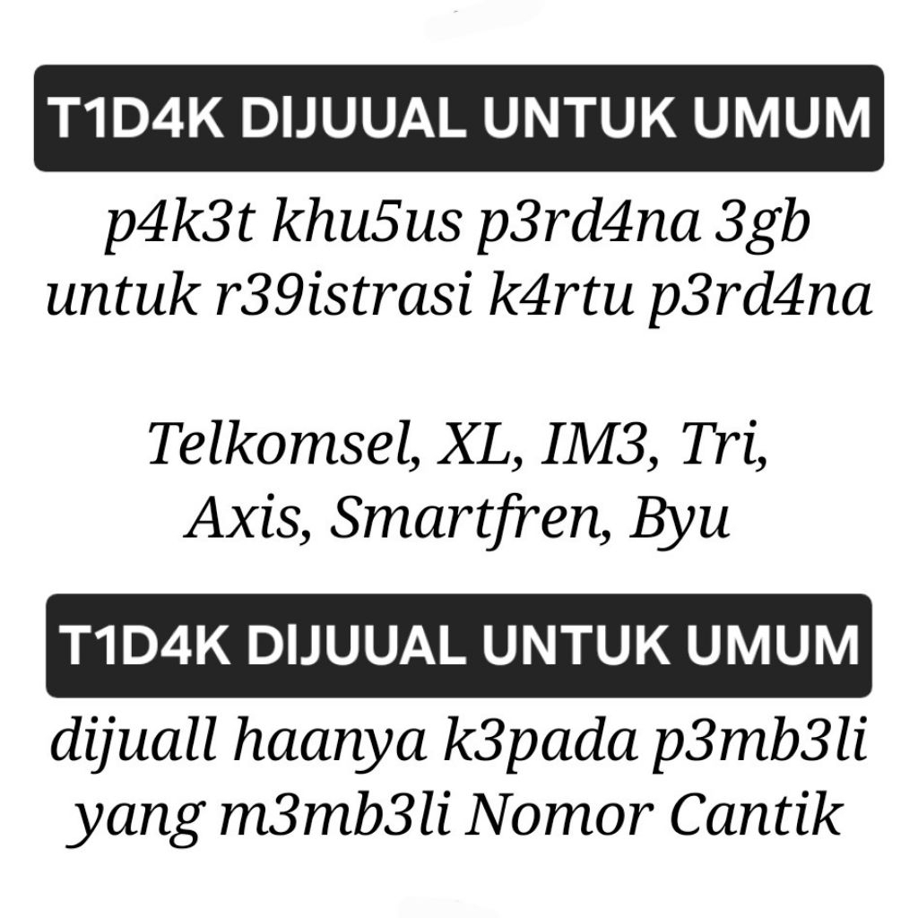p4k3t khu5us p3rd4na 3gb untuk r39istrasi telkomsel simpati xl im3 indosat tri axis smartfren byu si