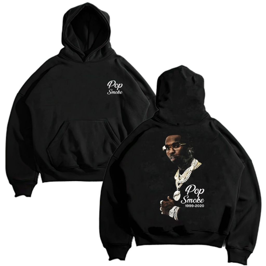 Psycho Crucify "Pop Smoke" Hoodie Boxy Black Oversize | Hitam | Jaket | Hoodie Band | Hoodie Mafia
