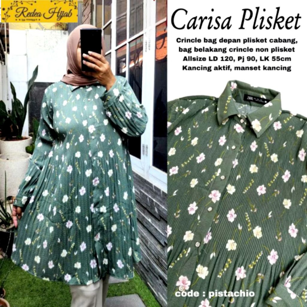 Atasan Wanita Muslimah Carisa Jumbo Tunik Bahan Crincle Plisket Motif Bunga Allsize LD120 by Redea