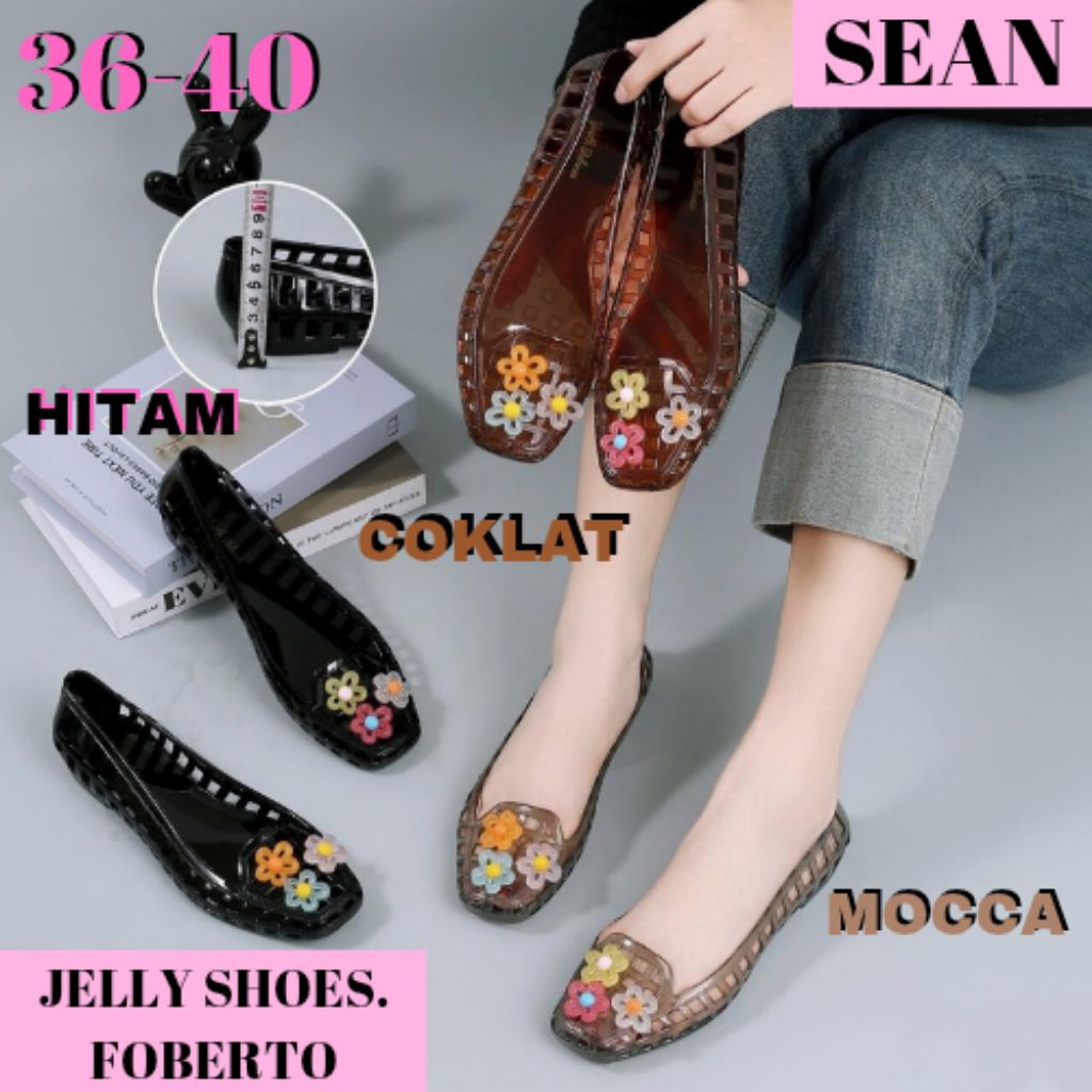 (COD)SPATU SEPATU JELLY SHOES JELLYSHOES PANSUS KACA BUNGA CEWE CEWEK WANITA IMPOR IMPORT KOREA MURA