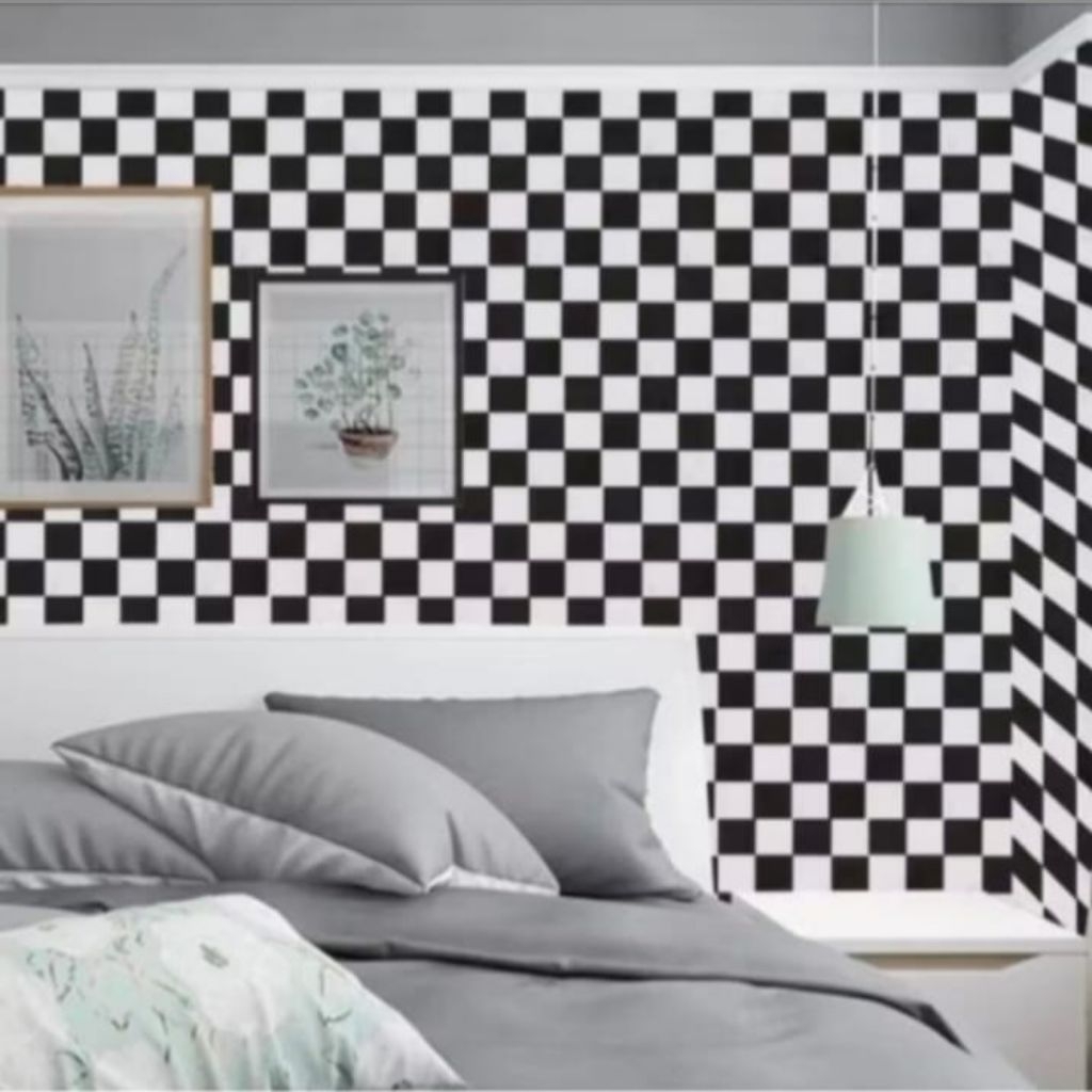 Wallpaper Sticker Dinding Motif Kotak Catur Elegant