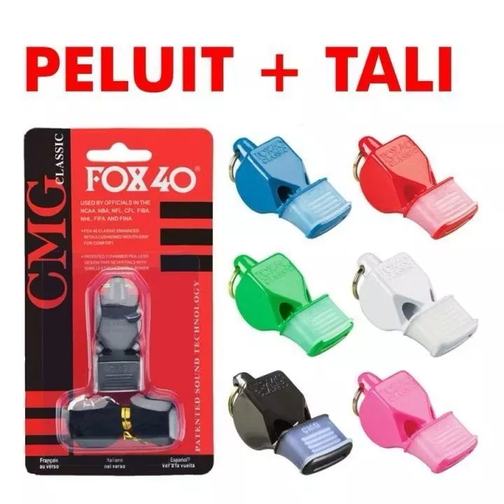 Peluit Fox 40 Classic CMG Plus Tali Lanyard ULTRASONIC Whistle Peluit Fox 40 Pluit Suara Nyaring Keras Refreree Coach Wasit Olahraga Parkir Pramuka Outdoor Camping Hiking Emergency Banjir Sepak Bola Basket Voli Futsal Packing FOX40 Tanpa Biji Blister Pack