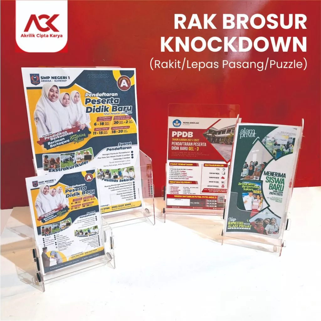 Rak Brosur Knockdown Akrilik | Display Brosur Meja & Counter Stand Brosur Akrilik Knockdown | Rak Pa