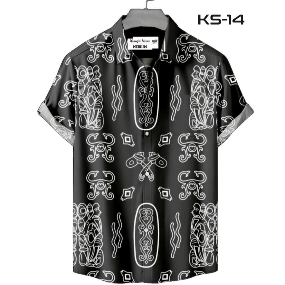 Kemejanesia - Atasan Kemeja Pria Lengan Pendek Printing Motif Batik Etnik Tribal KS-14