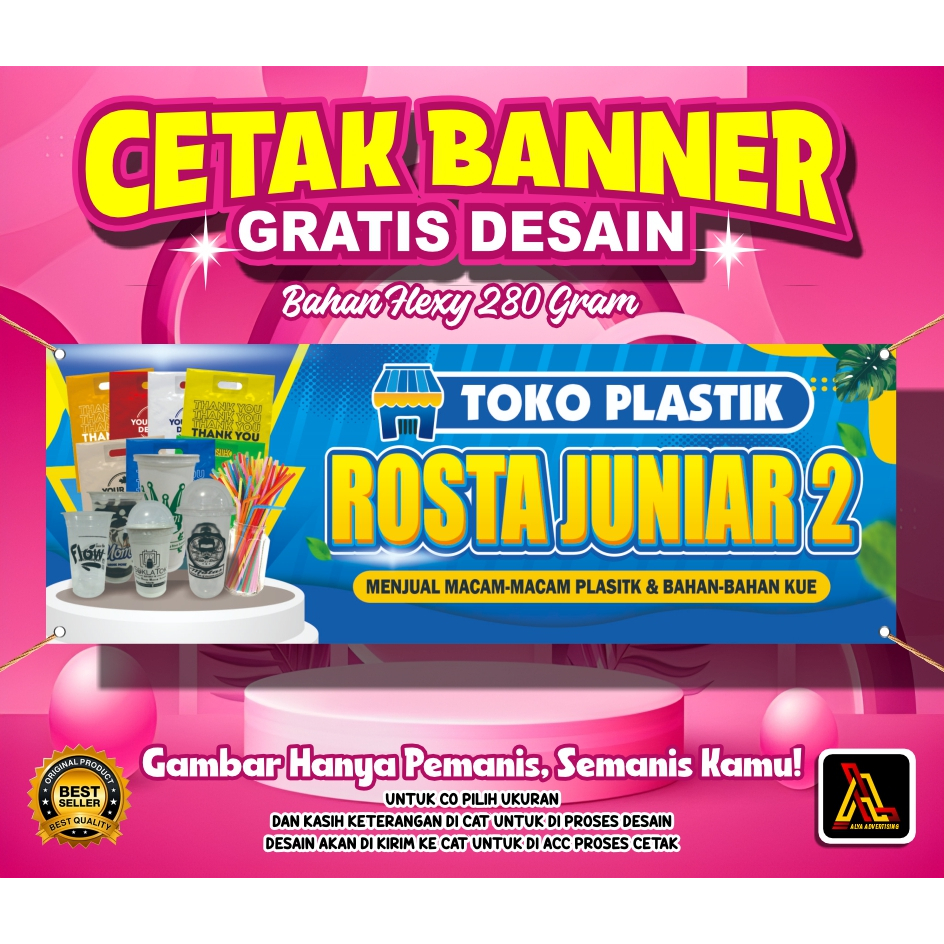 CETAK BANNER TOKO PLASTIK / SPANDUK TOKO / TERLARIS CUSTOM FREE DESAIN / COD
