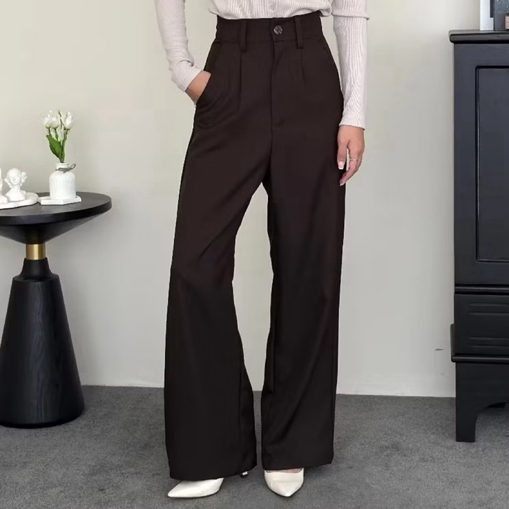 Celana Kulot Wanita Highwaist VIONA PANTS- Model Panjang, Long & Baggy, Bahan Semiwool