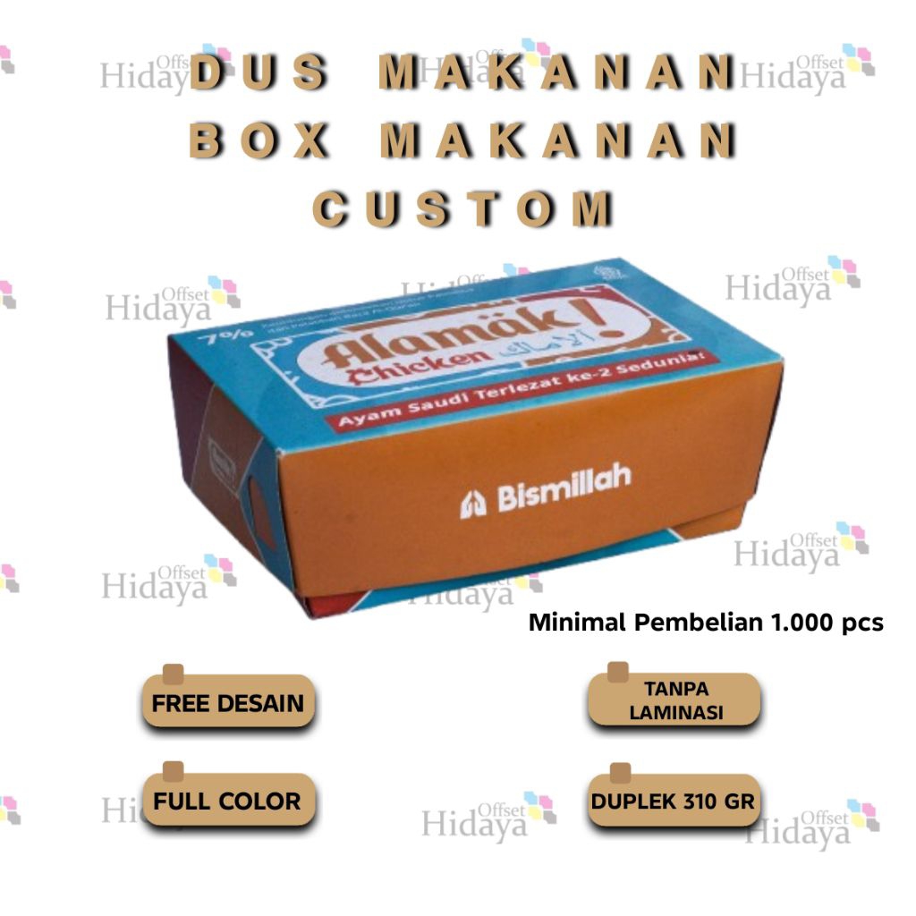 DUS PACKAGING BOX MAKANAN, NASI KOTAK | FREE DESIGN CUSTOM | BAHAN DUPLEK 310 GR