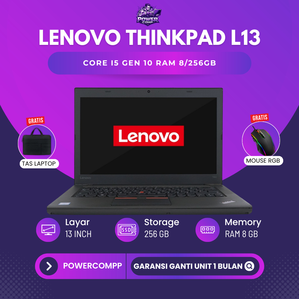 Laptop Lenovo Thinkpad L13 Core i5 Gen 10 Ram 8/256GB -Laptop Thinkpad Second Murah