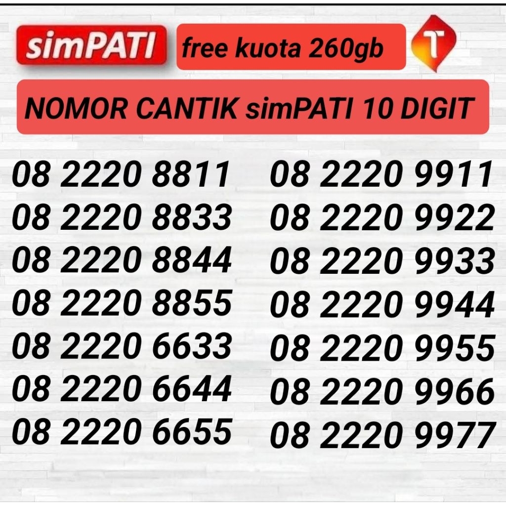 NOMOR CANTIK SIMPATI 10 DIGIT NOMOR CANTIK TELKOMSEL 10 DIGIT