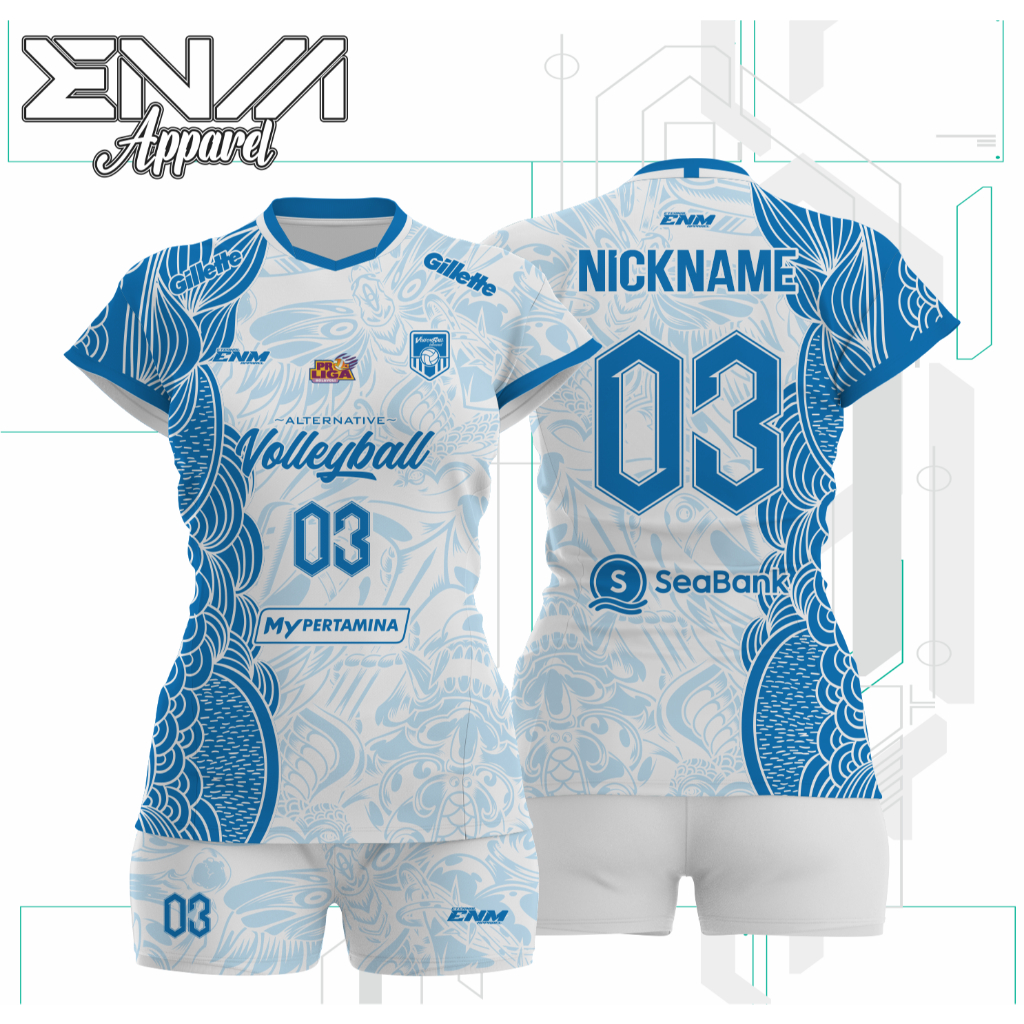 Jersey volly cewek ICE DEVIL custom baju volly cewek full print set jersey voli cutting cewek femini