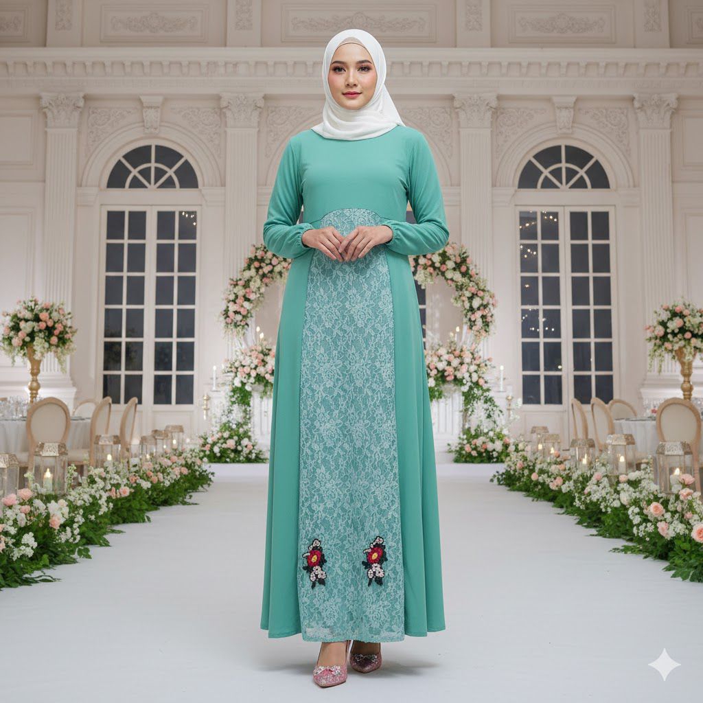 Preloved  DRESS/SET GAMIS LEBARAN HEMAT SET INNER BROKAT & OUTER JERSEY PREMIUM