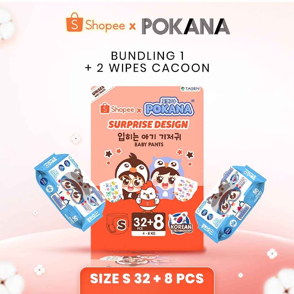 POKANA x Shopee S 32+8 (Bundling 2pcs Wipes Cacoon)
