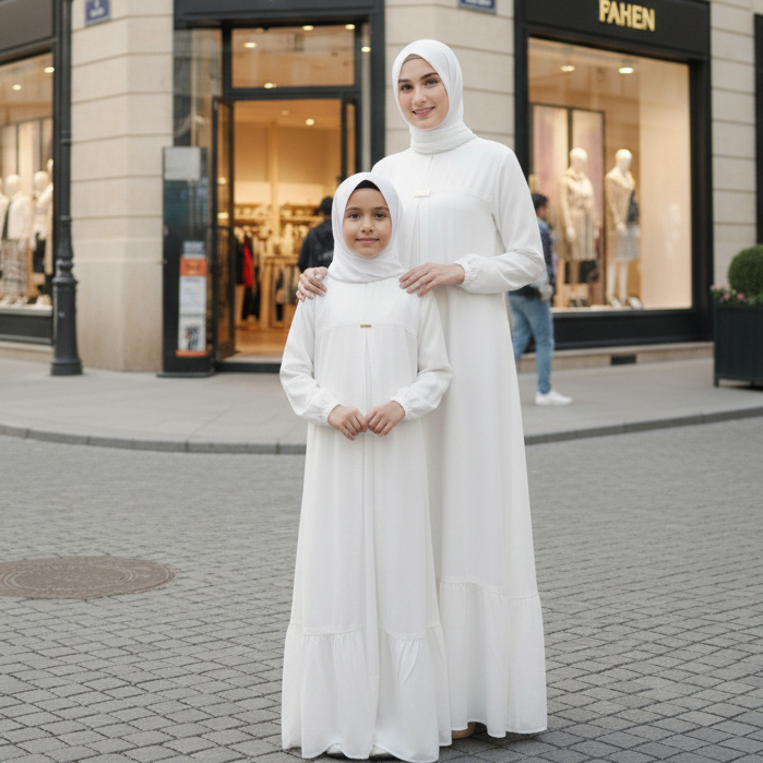 Bisa COD Gamis Abaya Couple Ibu Dan Anak Perempuan Putih Terbaru Cocok Jalan & Acara Formal