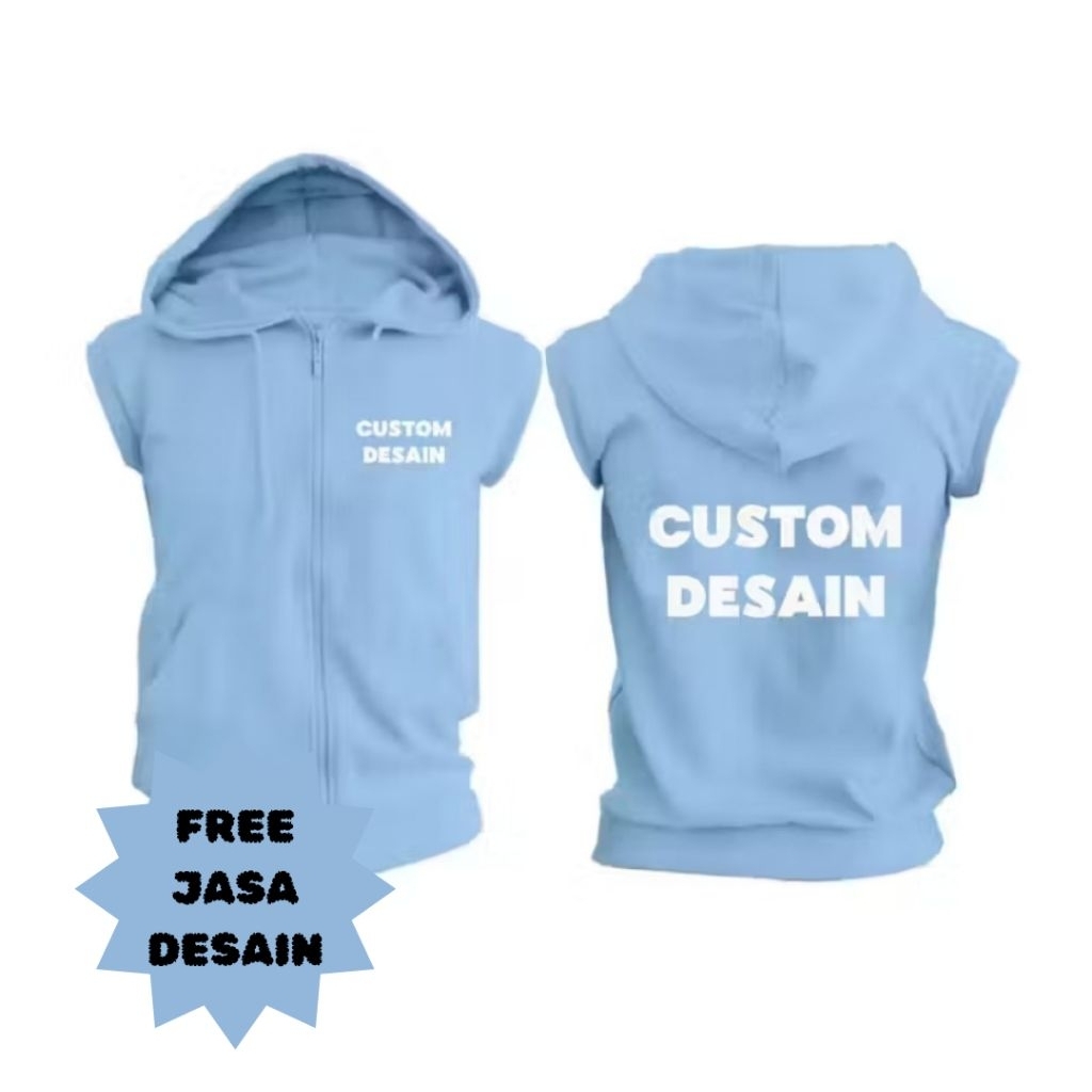 CUSTOM Sweater Rompi Hoodie Zipper jaket plus sablon dtf