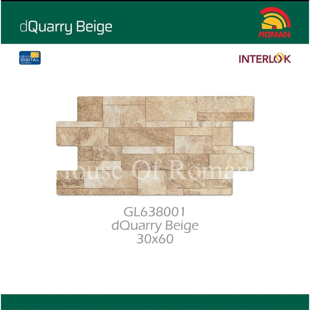 Roman Keramik Interlok dQuarry Beige/Keramik Dinding 30x60 Motif Batu Alam/Keramik Depan Rumah