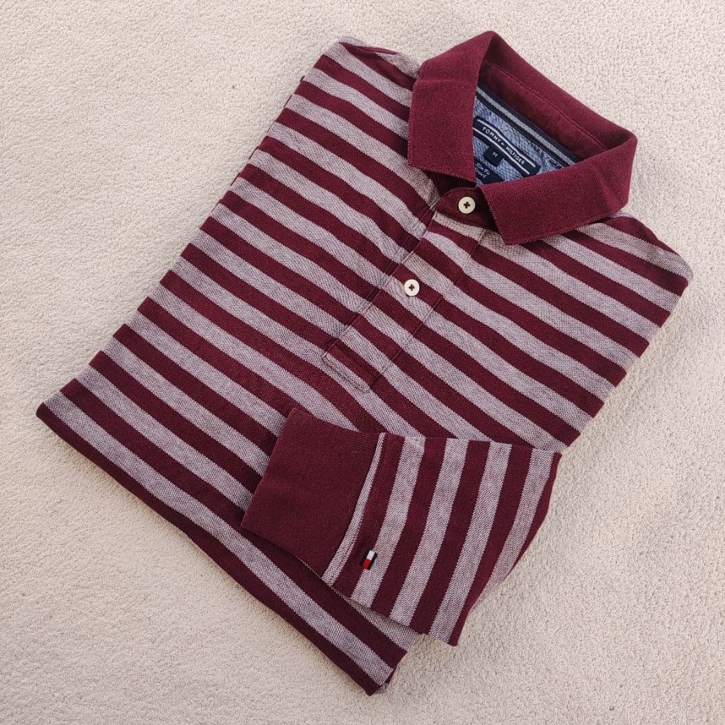 Tommy Hilfiger Polo Long Sleeve Stripe Slim Fit Kaos Salur