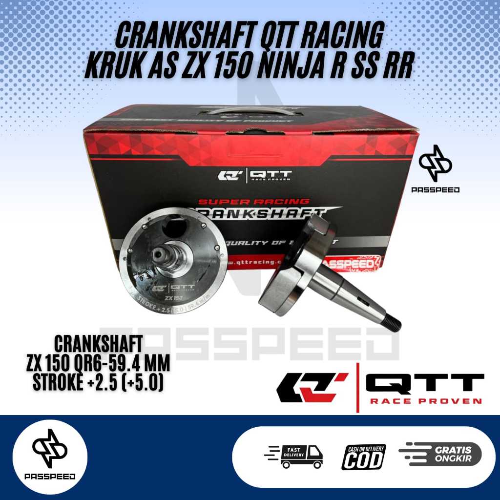 QTT CRANKSHAFT DAUN KRUK AS ZX150 NINJA R SS RR STROKE UP + 2.5 (5.0 MM) 59.4 MM QTT RACING ORIGINAL