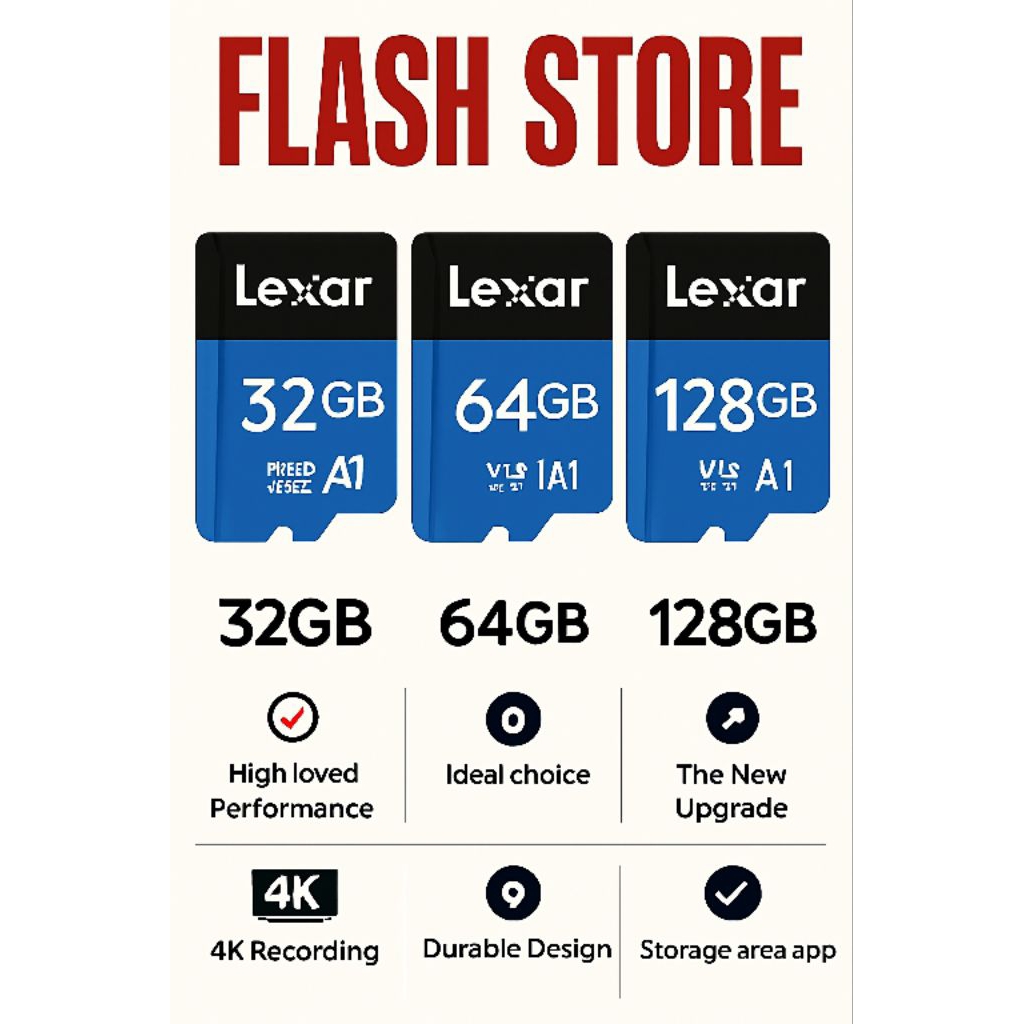 Memory card Lexar microSD (32GB, 64GB dan 128GB)