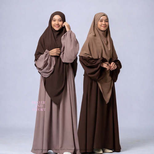 Gamis Abaya Wanita Naira Wolfis Premium Lengan Balon Syar’i Elegan Ala Eropa Kekinian
